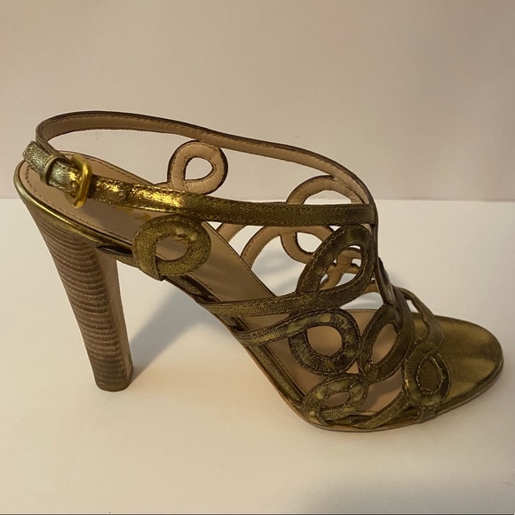Prada Gold Cage Strap Dress Heels Size 39 - Picture 5 of 11